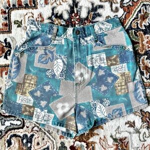 90s BonJor Denim Shorts High Rise Blue Grey Patchwork Pattern Size 2/4